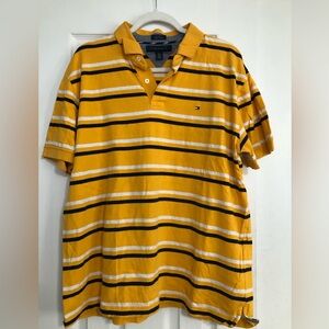 Tommy Hilfiger y2k short sleeve striped polo yellow & blue Logo men’s XL